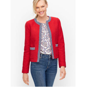 TALBOTS Red Tweed Tipped Jacket SZ 4 Career Preppy Old Money Classic NEW $199